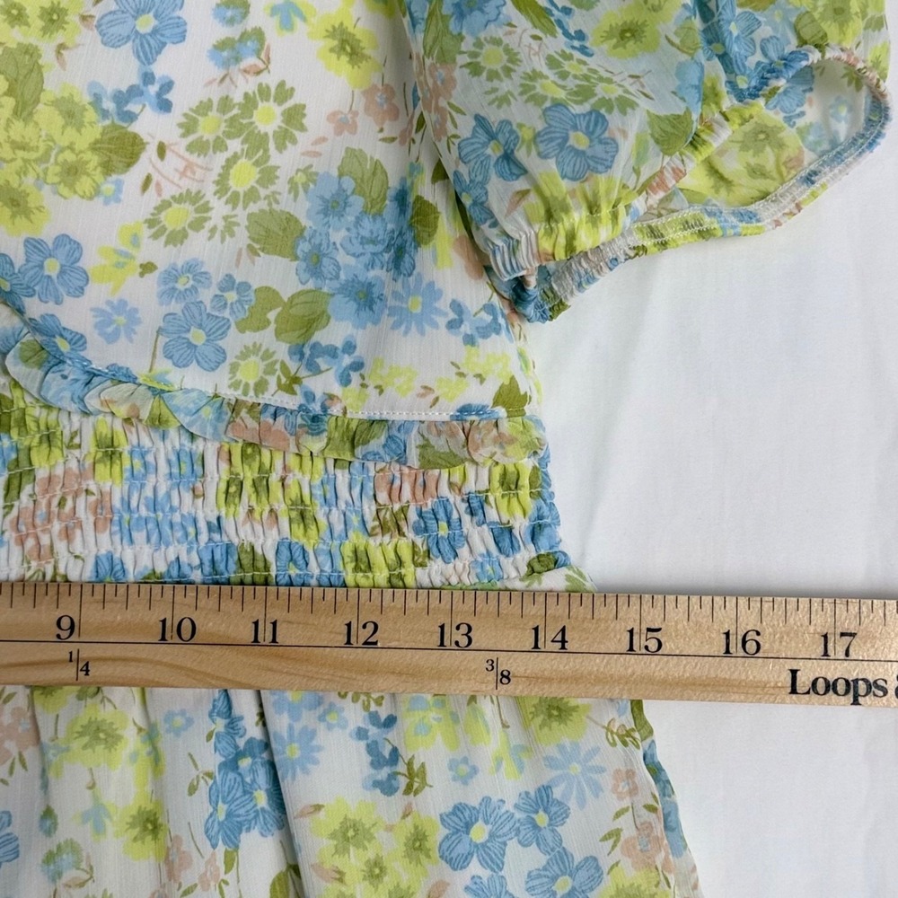 Madden NYC Mini Dress L Floral Spring Coquette Smocked‎ Puff Sleeves Cottagecore - Picture 5 of 8